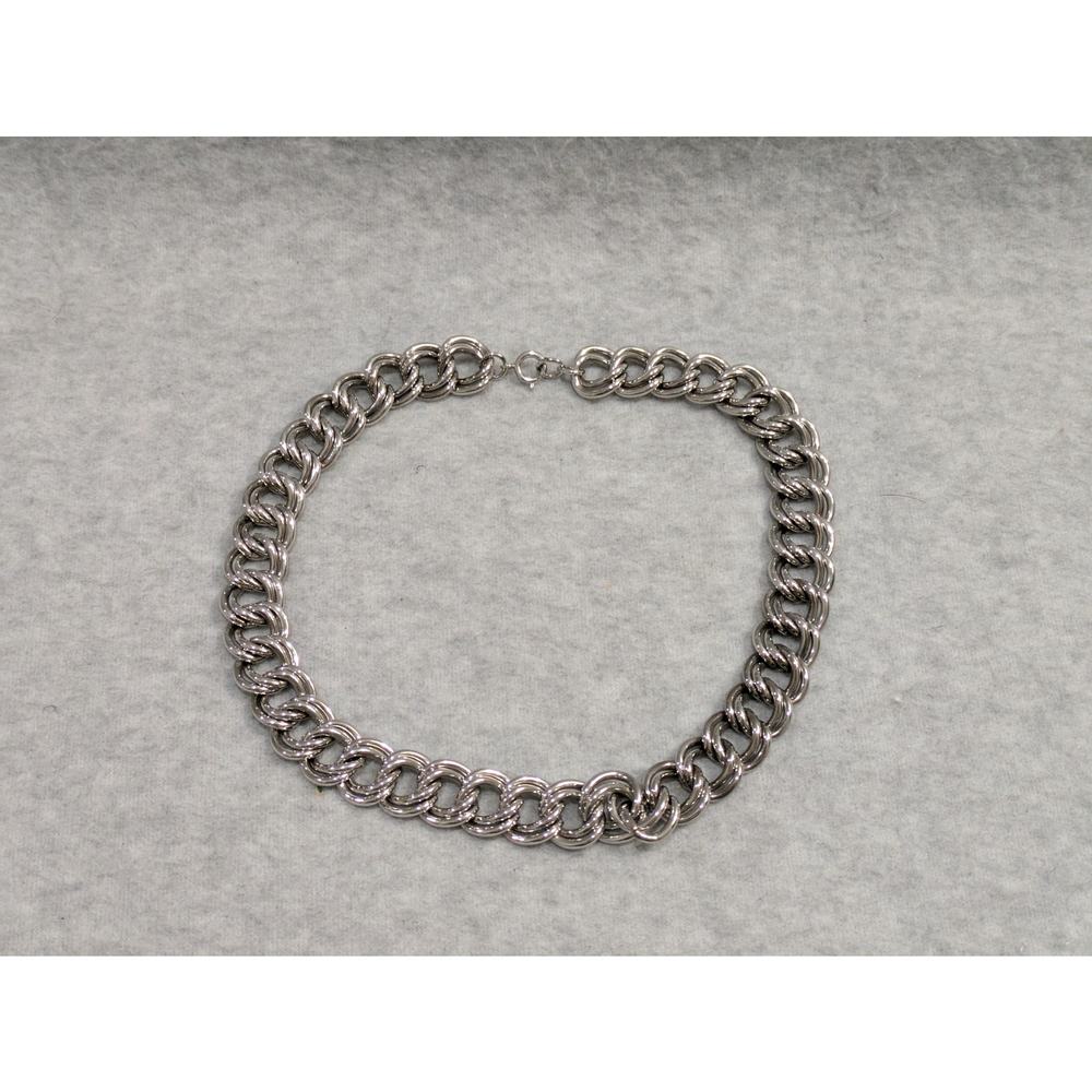 Chunky Chain Necklace Silver Tone Double Twisted Chain Chocker‎ Necklace 16" VTG